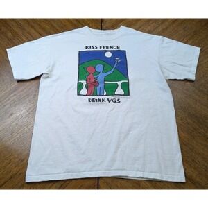 Vintage 1999 Kiss French Drink Keith Harring T-Shirt Size Large Distressed